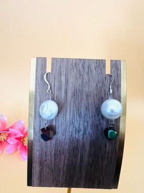 Silver plated red crystals & faux pearl earrings